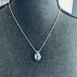 Blue jewel with silver beaded chain 17”